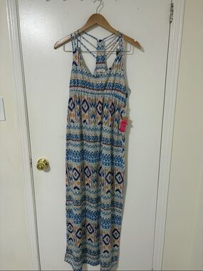 Ardene Cream Maxi Dress with Blue and Orange Geometric Print